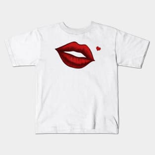 Red Kissing Lips With Heart Shaped Beauty Mark Art Kids T-Shirt